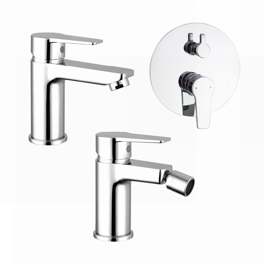 Set miscelatori: lavabo bidet senza scarico e incasso doccia c/deviatore cromato | Jane Set miscelatori: lavabo bidet senza scarico e incasso doccia c/deviatore cromato | Jane