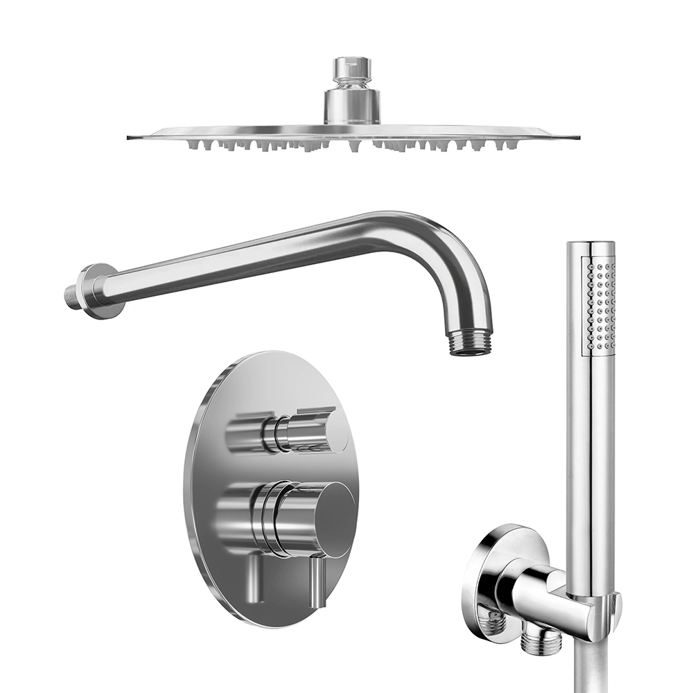 Set doccia cromato - Miscelatore incasso 2 vie Katharine, braccio 30cm, soffione slim 25cm e doccino Set doccia cromato - Miscelatore incasso 2 vie Katharine, braccio 30cm, soffione slim 25cm e doccino