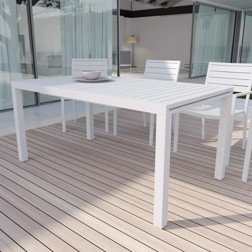 Tavolo da esterno rettangolare in alluminio bianco allungabile 160/240x90xh75cm con top a doghe | Marel