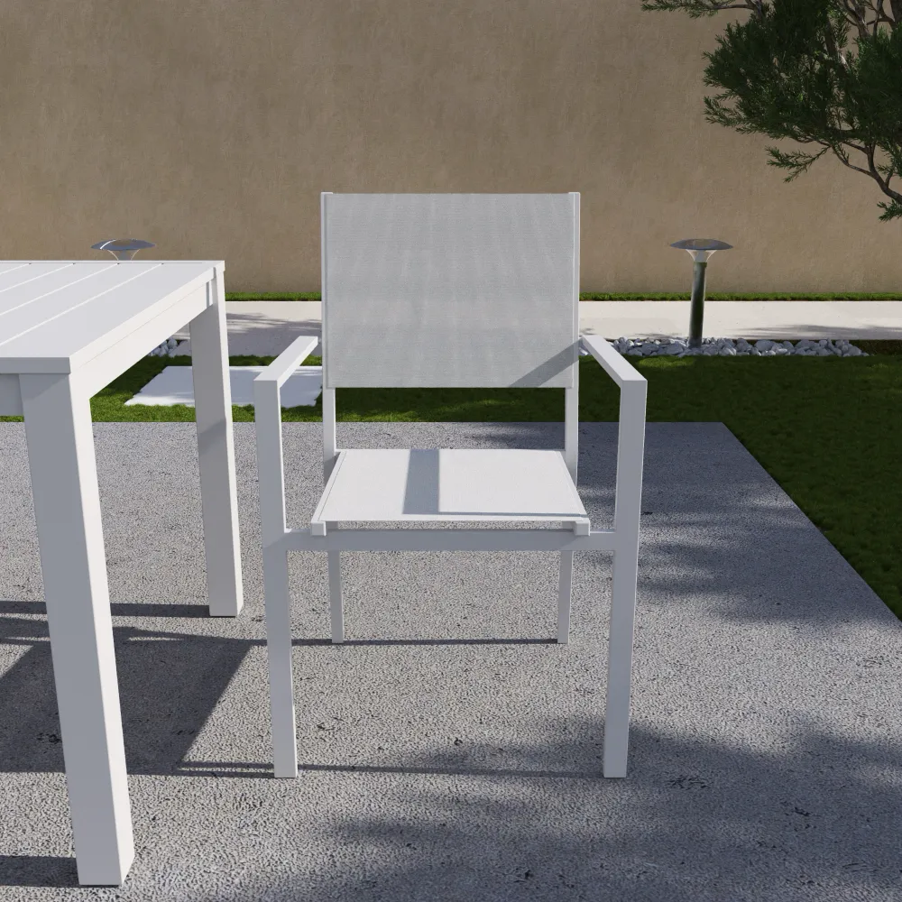 Sedia da esterno in textilene bianco con braccioli in alluminio squadrati | Marel Sedia da esterno in textilene bianco con braccioli in alluminio squadrati | Marel
