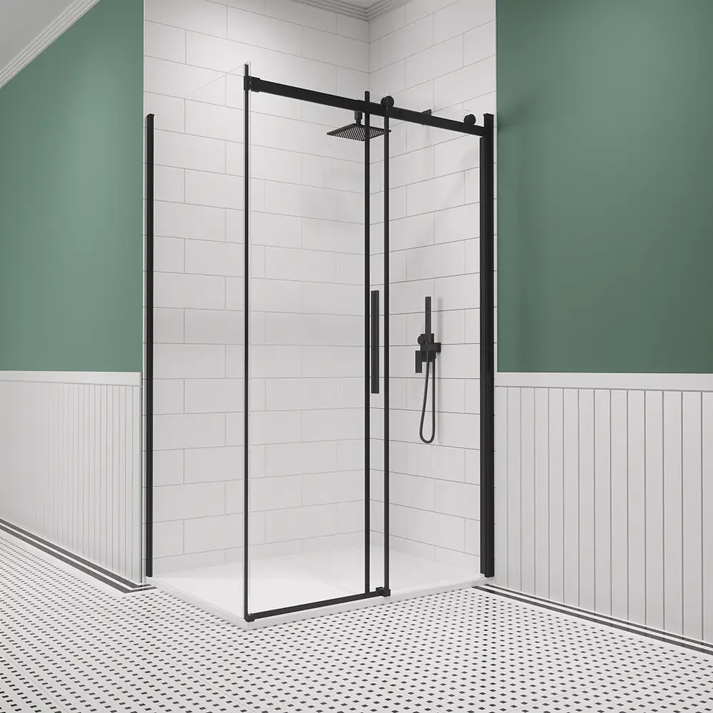 Box doccia 80x120 cm scorrevole vetro 8mm trasparente profili nero opaco h195cm | Creta Box doccia 80x120 cm scorrevole vetro 8mm trasparente profili nero opaco h195cm | Creta