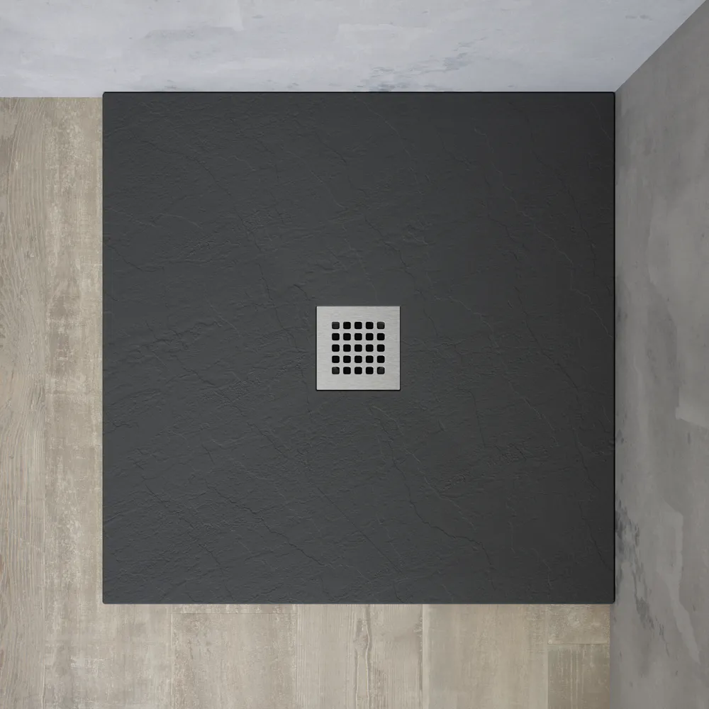 Piatto doccia quadrato 90x90 cm in marmoresina grigio antracite effetto pietra h3 cm | Milos