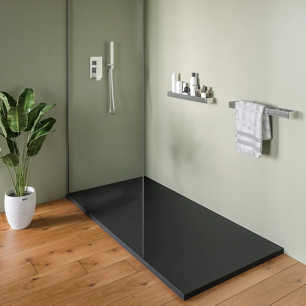 Piatto doccia 80x140 cm in marmoresina nero effetto pietra | Merlera Piatto doccia 80x140 cm in marmoresina nero effetto pietra | Merlera