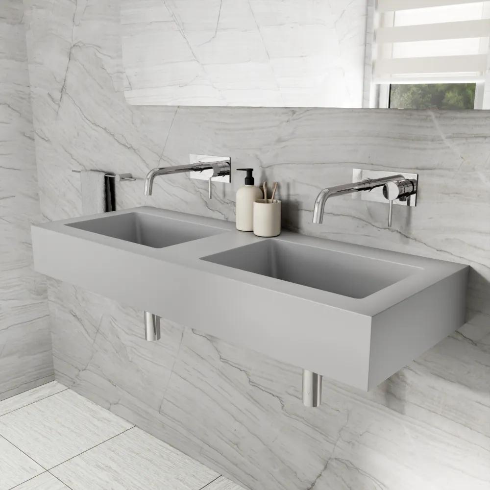 Lavabo sospeso in marmoresina 120cm doppia vasca grigio opaco | Koro