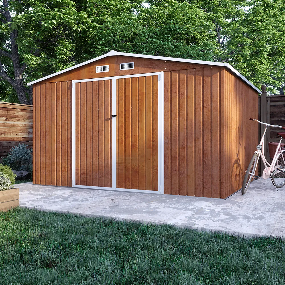 Casetta da giardino in acciaio zincato effetto legno 3,21x2,77xh2,17 m - 131kg - 8,9 metri quadri Casetta da giardino in acciaio zincato effetto legno 3,21x2,77xh2,17 m - 131kg - 8,9 metri quadri