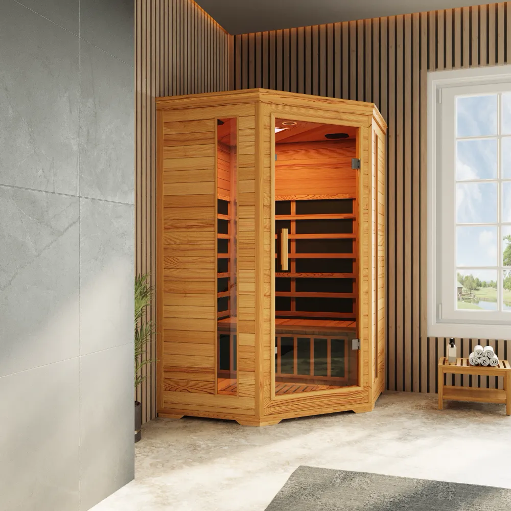 Sauna ad infrarossi 123x123 cm H 198 in legno di Hemlock con radio integrata | Turku