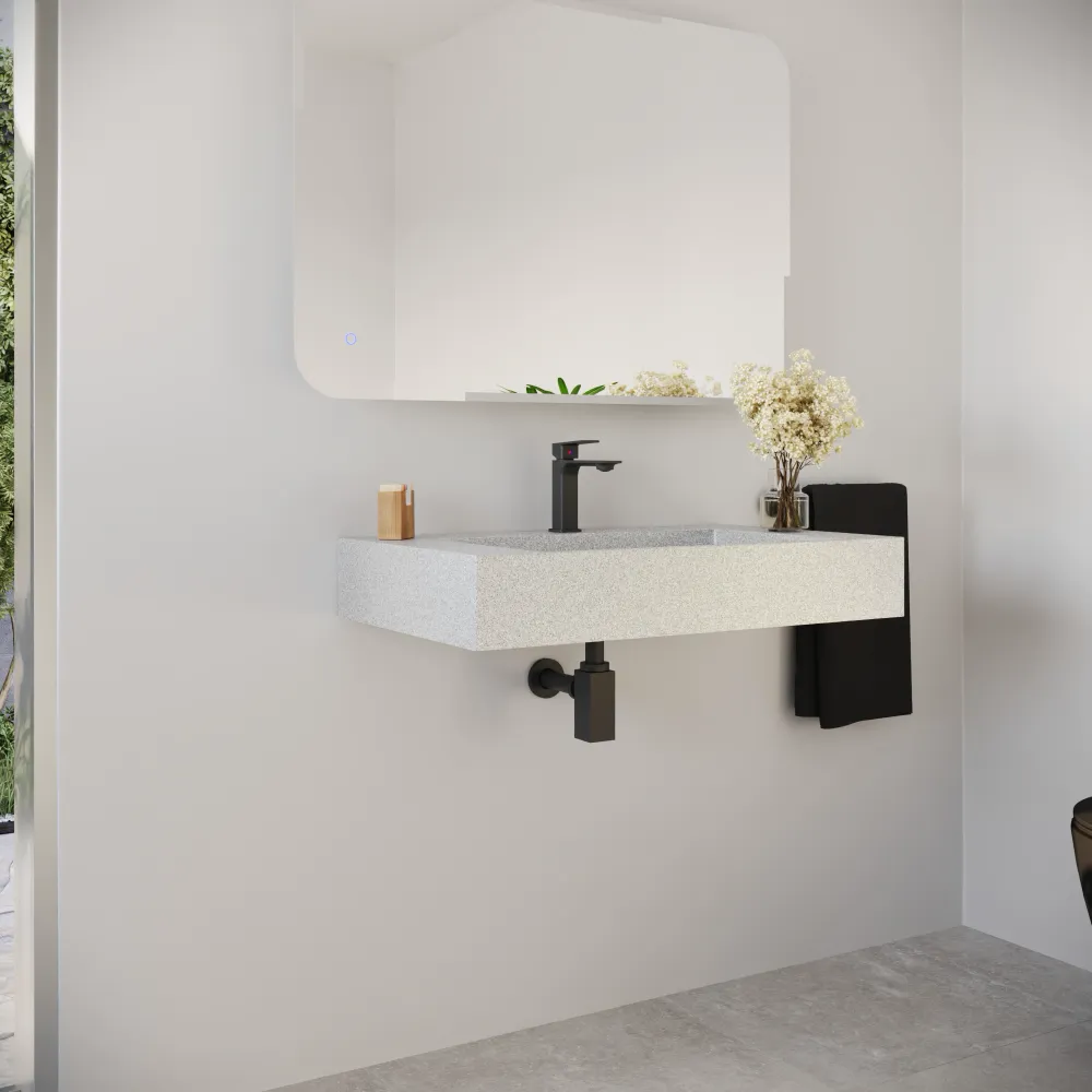 Lavabo sospeso a muro rettangolare 60x48x13 cm in microcemento beige | Tasman Lavabo sospeso a muro rettangolare 60x48x13 cm in microcemento beige | Tasman