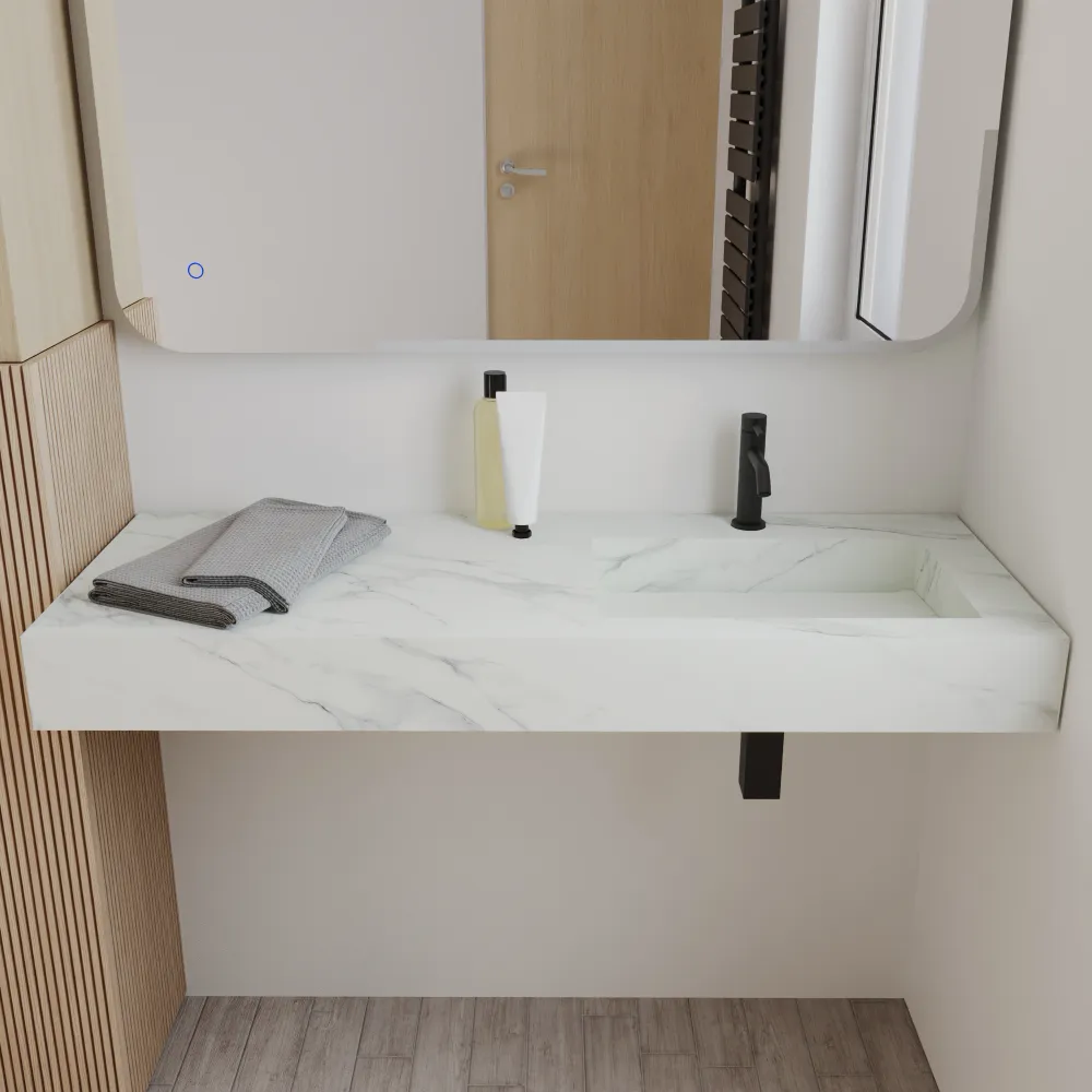 Lavabo Sospeso Con Vasca A Destra In Hpl 120cm Calacatta Bianco Ledro Lavabo Sospeso Con Vasca A Destra In Hpl 120cm Calacatta Bianco Ledro