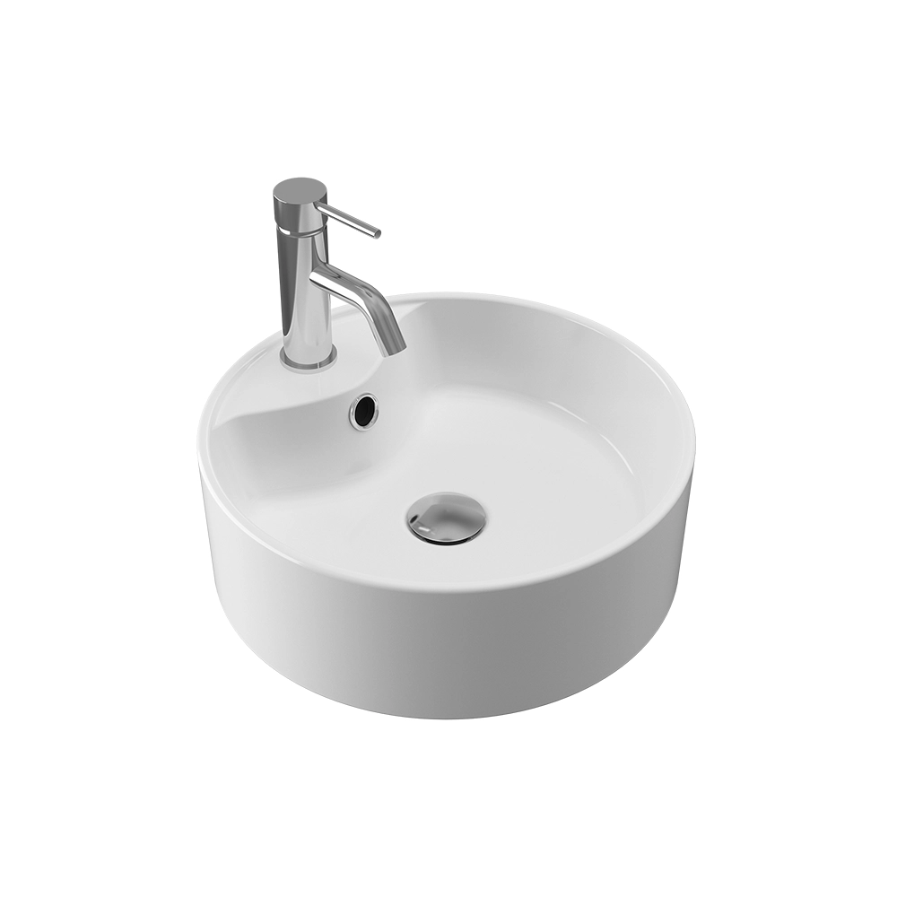 Lavabo da appoggio tondo con troppopieno 40x40x14 cm Bianco Lavabo da appoggio tondo con troppopieno 40x40x14 cm Bianco