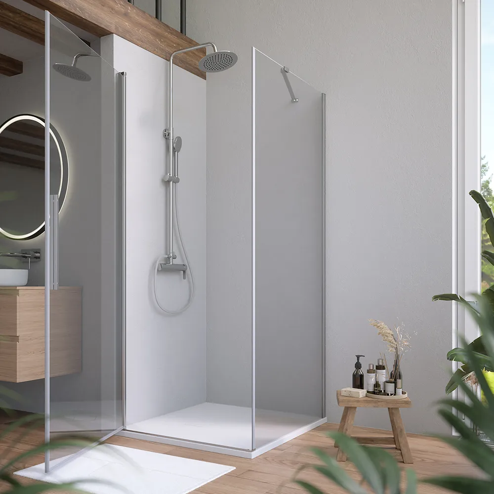 Box doccia 70x70cm con apertura a battente e parete fissa, profili cromati e vetro da 6mm trasparente h195 | Elba Box doccia 70x70cm con apertura a battente e parete fissa, profili cromati e vetro da 6mm trasparente h195 | Elba