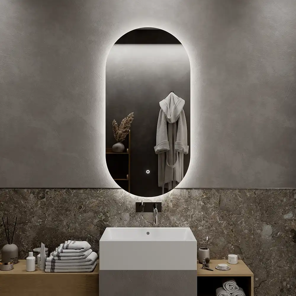 Specchio led ovale 50x100 cm retroilluminato luce calda/fredda con sensore touch-screen Specchio led ovale 50x100 cm retroilluminato luce calda/fredda con sensore touch-screen