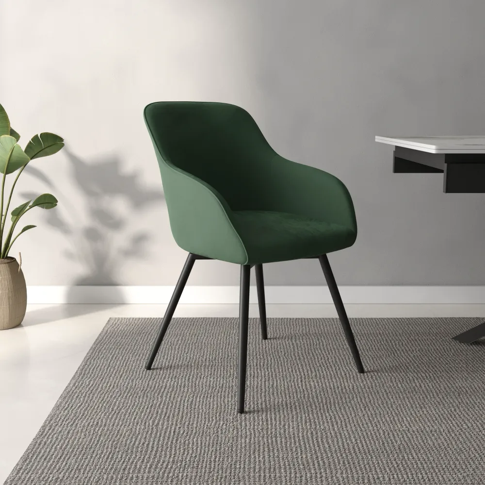 Set 2 sedie in velluto verde schienale e braccioli avvolgenti con gambe in acciaio nero | Diana