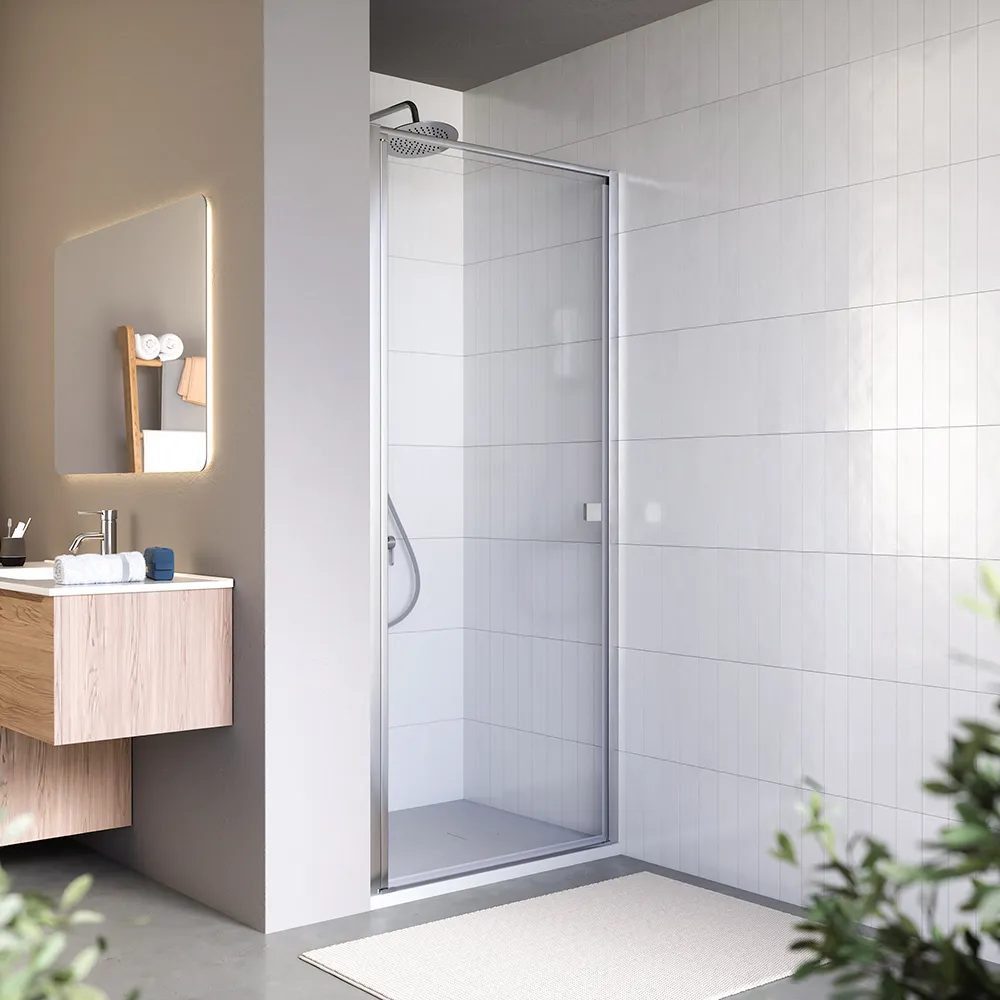 Porta doccia 90cm apertura a battente con profili cromati e vetro da 8mm trasparente h195 | Bahamas Porta doccia 90cm apertura a battente con profili cromati e vetro da 8mm trasparente h195 | Bahamas
