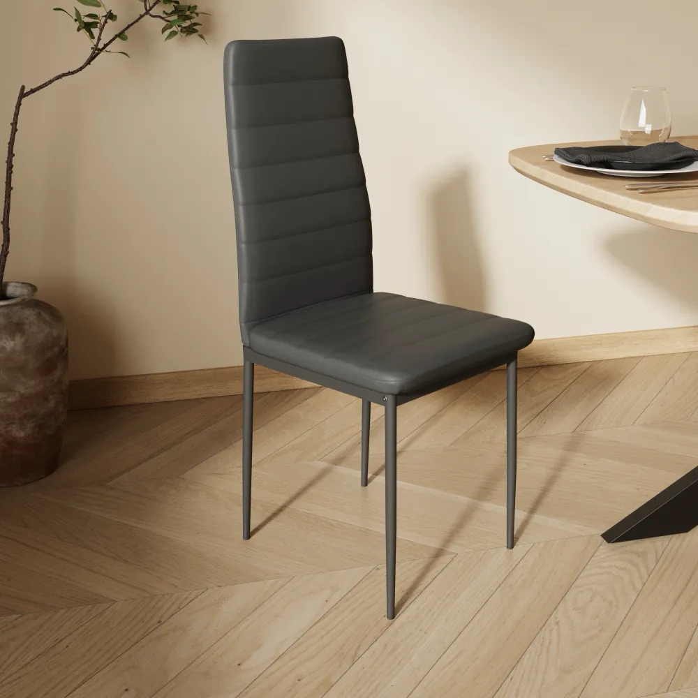 Set 6 sedie seduta in similpelle grigia schienale alto e gambe in acciaio grigio | Lidia Set 6 sedie seduta in similpelle grigia schienale alto e gambe in acciaio grigio | Lidia
