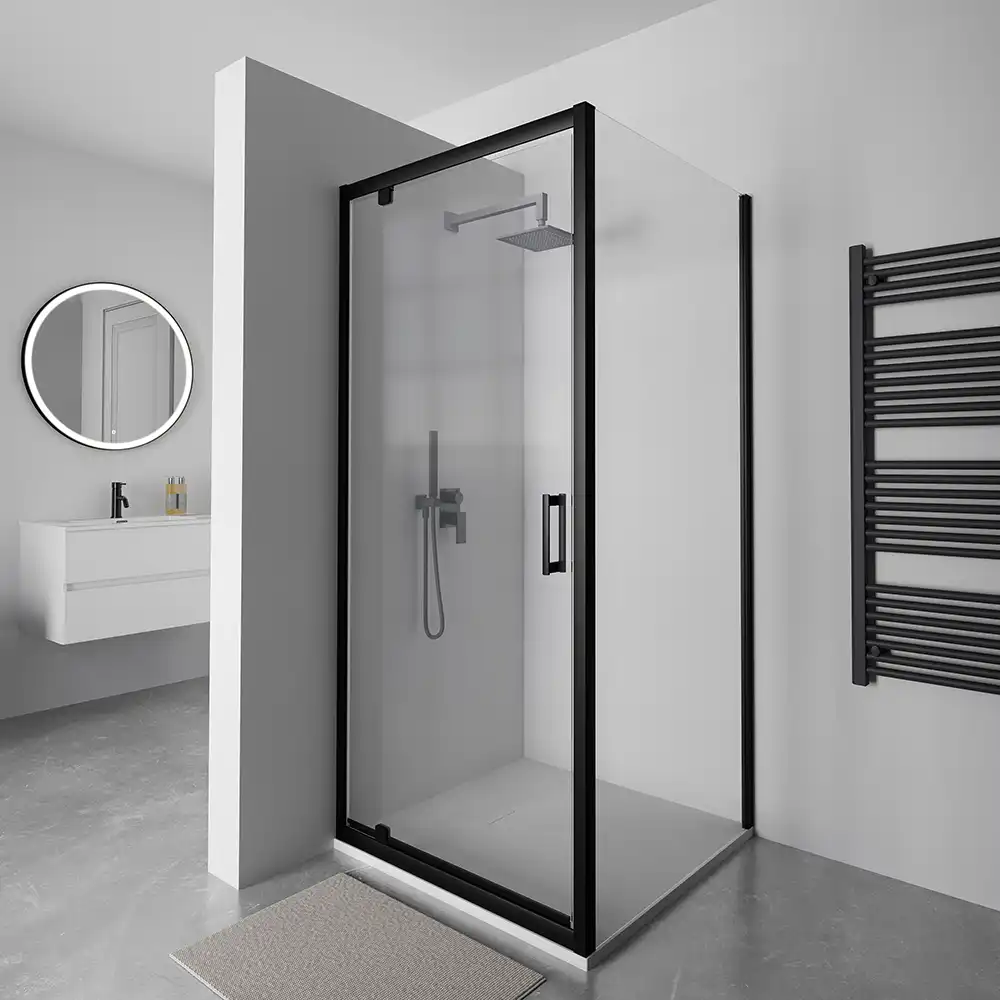 Box doccia 70x70 cm apertura a battente profili neri vetro 6mm trasparente | Apulia Box doccia 70x70 cm apertura a battente profili neri vetro 6mm trasparente | Apulia
