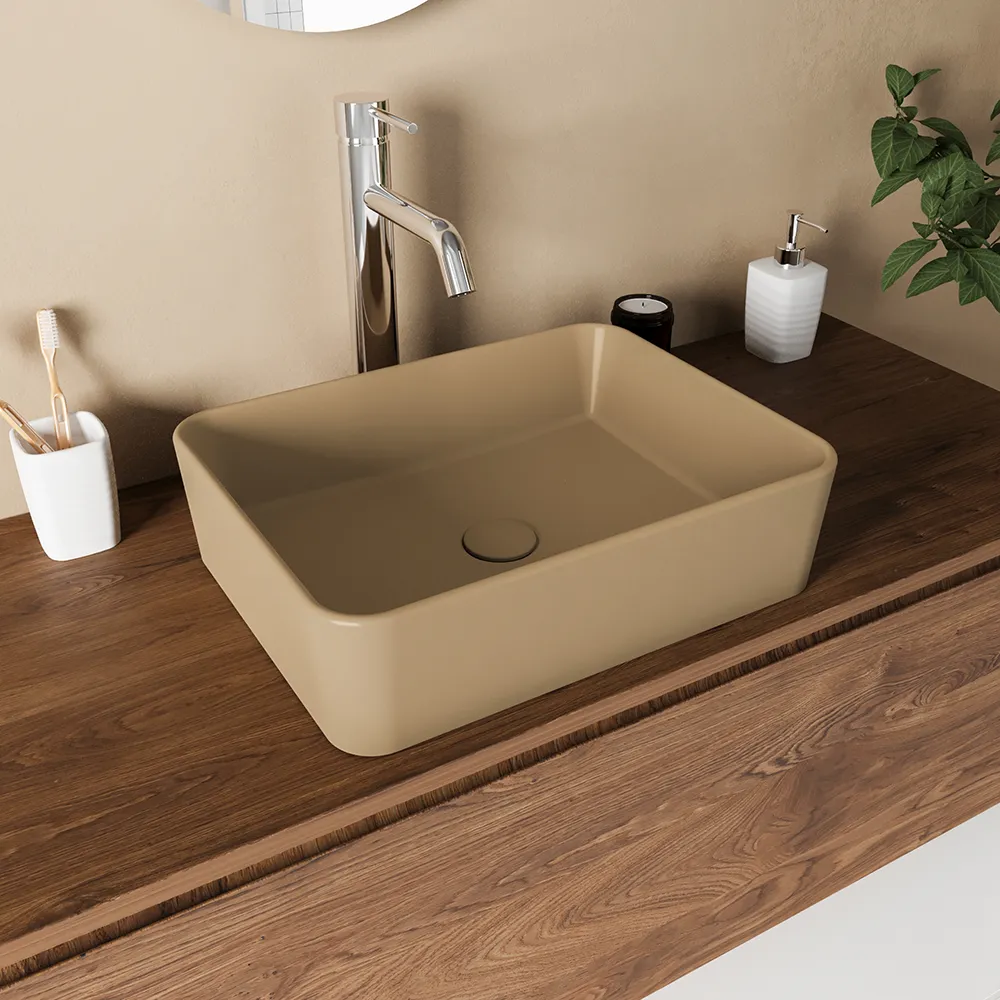 Lavabo da appoggio rettangolare 48x37x13,5 cm tortora | Caspio Lavabo da appoggio rettangolare 48x37x13,5 cm tortora | Caspio