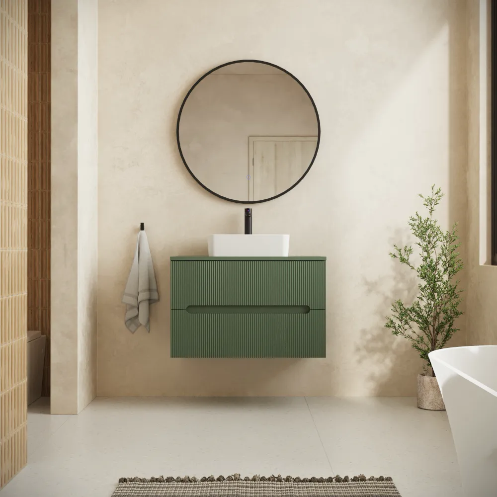 Mobile bagno sospeso 70cm due cassetti verde foresta cannettato con top | Tigua Mobile bagno sospeso 70cm due cassetti verde foresta cannettato con top | Tigua
