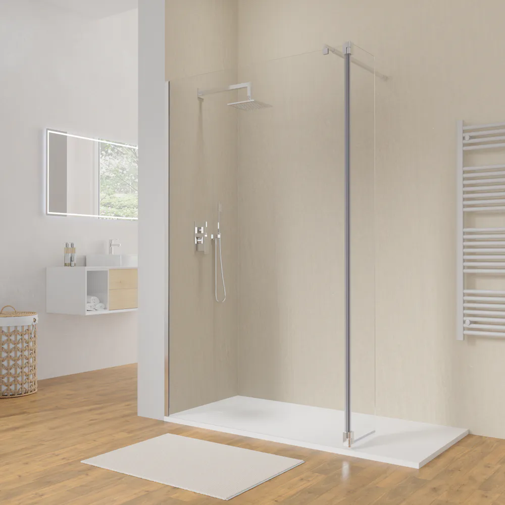 Doccia walk-in 100cm + anta 30cm vetro 8mm trasparente profili cromo | Keros Doccia walk-in 100cm + anta 30cm vetro 8mm trasparente profili cromo | Keros