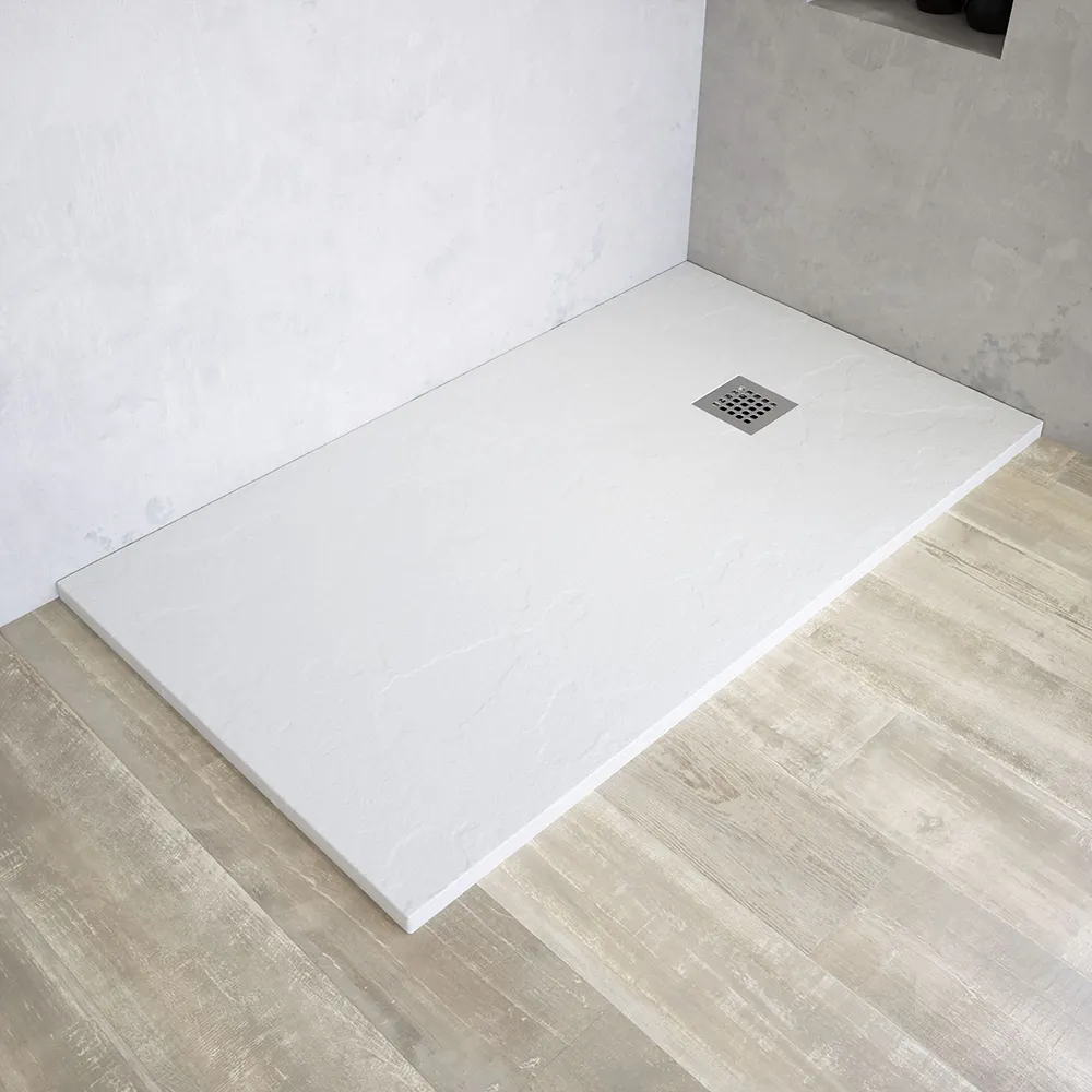 Piatto doccia rettangolare 80x120 cm in marmoresina bianco effetto pietra h3 cm | Milos Piatto doccia rettangolare 80x120 cm in marmoresina bianco effetto pietra h3 cm | Milos