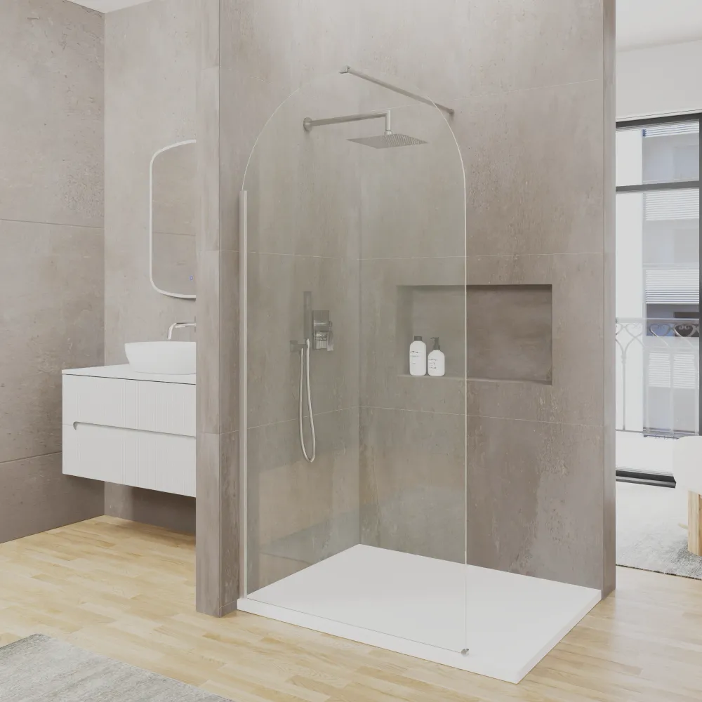 Doccia walk-in arco 80cm con profilo nickel spazzolato vetro trasparente 8mm easy clean h200| Nusa
