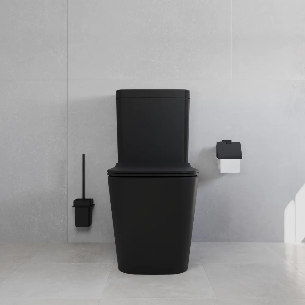 Vaso filomuro monoblocco rimless con cassetta e sedile copri-wc nero opaco | Londra