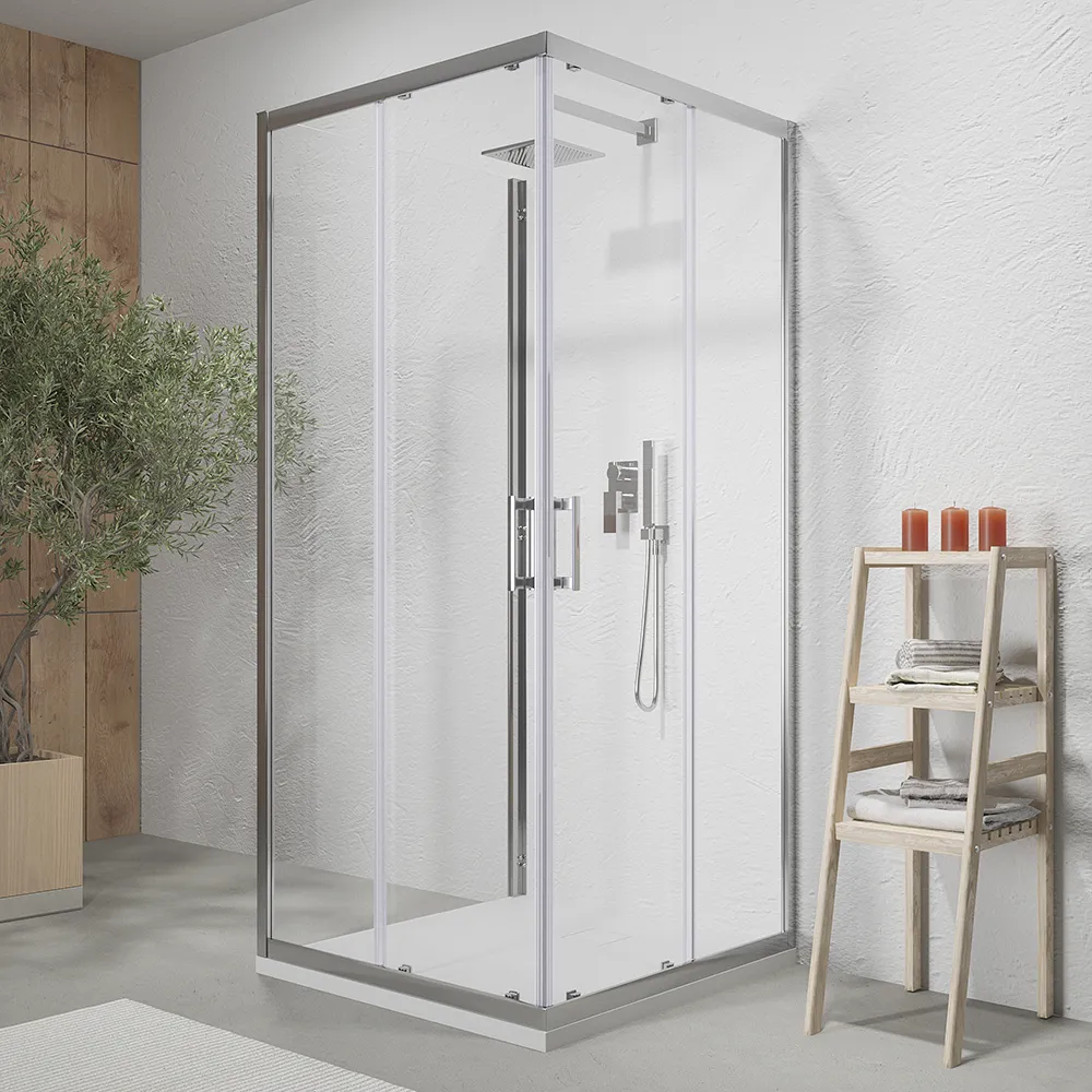 Box doccia cromato 3 lati 70x90x70 cm con doppio scorrevole h190 cm e vetro trasparente 6 mm | Tremiti Box doccia cromato 3 lati 70x90x70 cm con doppio scorrevole h190 cm e vetro trasparente 6 mm | Tremiti