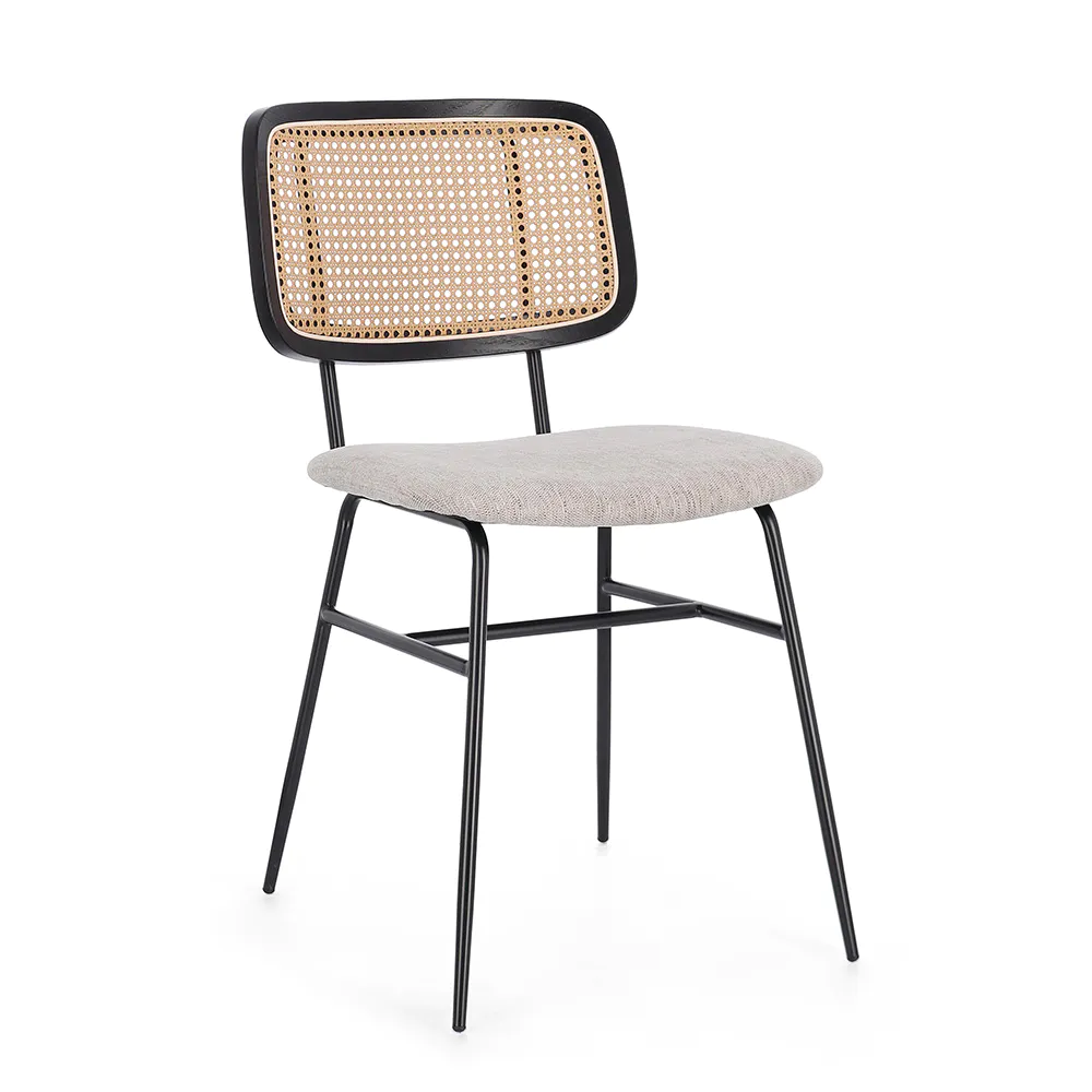 Set 2 sedie seduta natural con gambe in acciaio nero e schienale effetto rattan | Glenna Set 2 sedie seduta natural con gambe in acciaio nero e schienale effetto rattan | Glenna