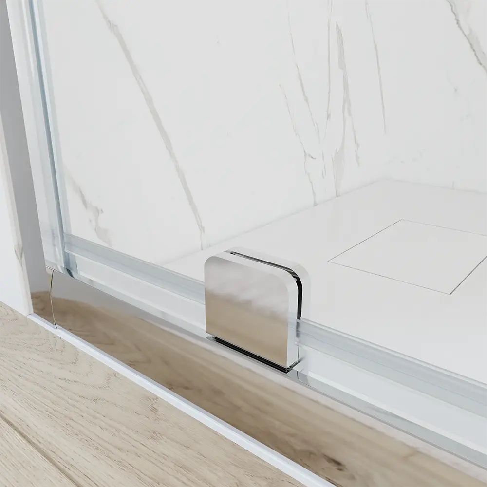 Dettaglio delle cerniere della porta doccia con apertura a battente mod. Apulia Dettaglio delle cerniere della porta doccia con apertura a battente mod. Apulia