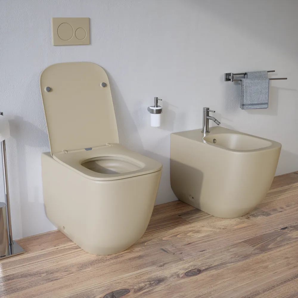 Sanitari filomuro in ceramica khaki opaco vaso tornado silent flush sedile soft-close e bidet | Riga