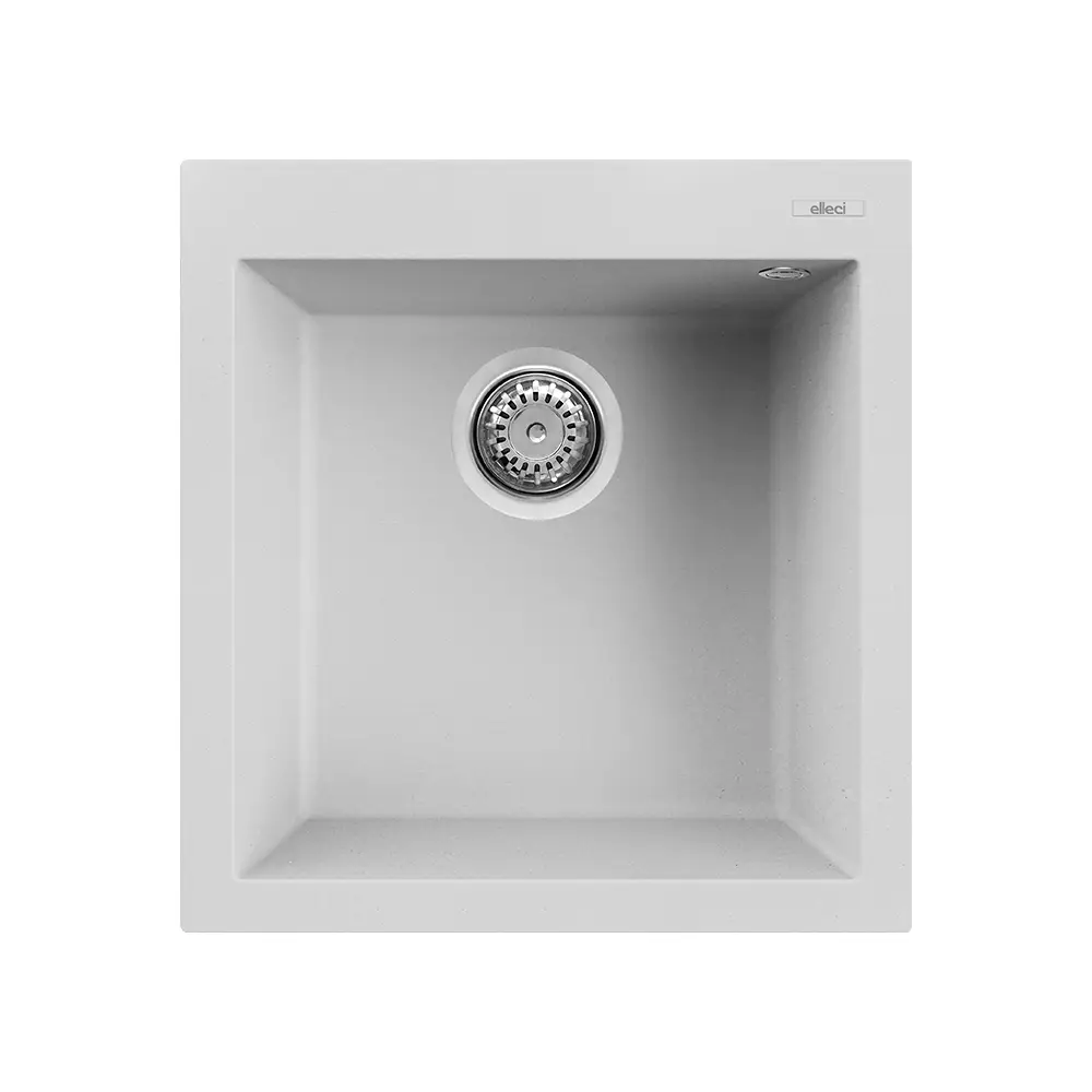 Elleci lavello da cucina 1 vasca 47,1x50,1cm in granitek bianco installazione sopratop | Quadra 102 Elleci lavello da cucina 1 vasca 47,1x50,1cm in granitek bianco installazione sopratop | Quadra 102