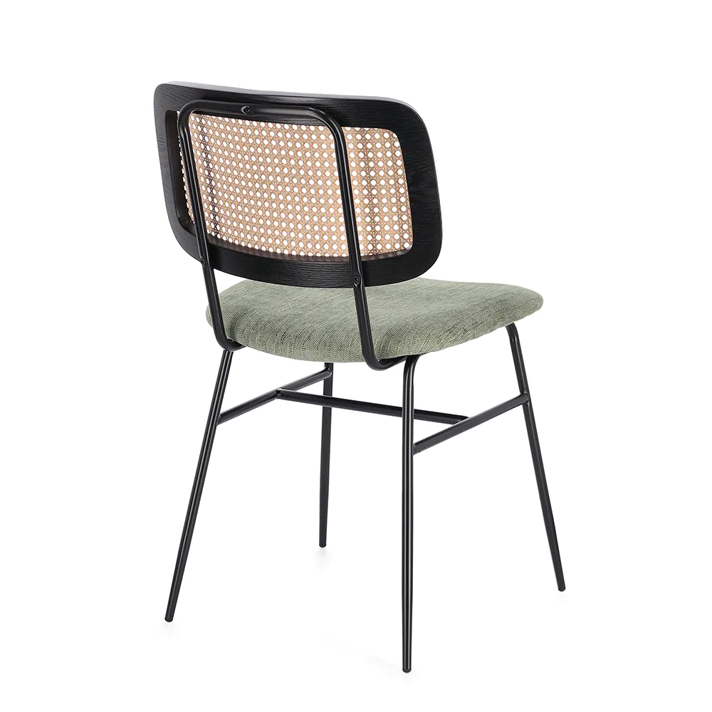 Set 2 sedie seduta verde con gambe in acciaio nero e schienale effetto rattan | Glenna Set 2 sedie seduta verde con gambe in acciaio nero e schienale effetto rattan | Glenna