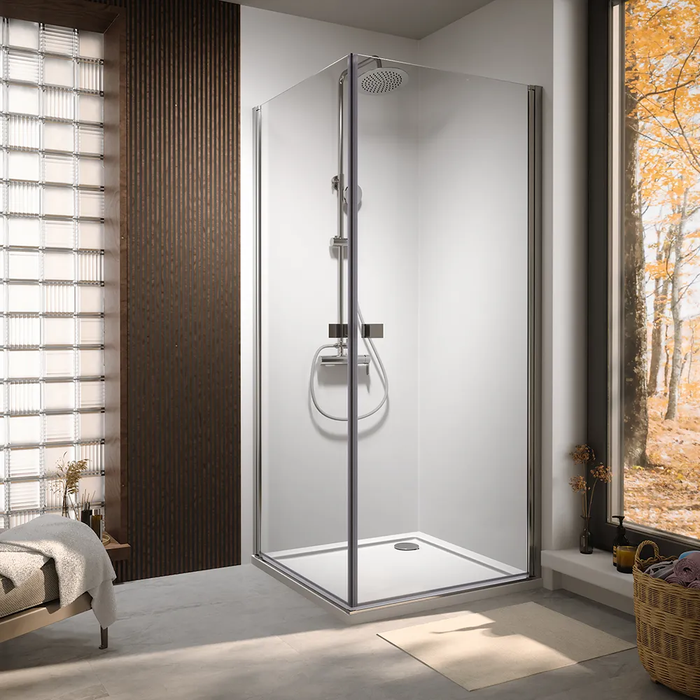Box doccia angolare 80x100cm doppio battente profili cromati e vetro da 8mm trasparente h195 | Fiji Box doccia angolare 80x100cm doppio battente profili cromati e vetro da 8mm trasparente h195 | Fiji