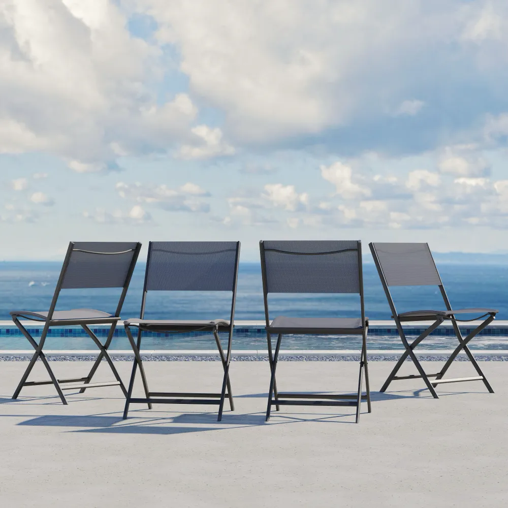 Set 4 sedie da esterno pieghievoli in textilene grigio scuro | Yalia