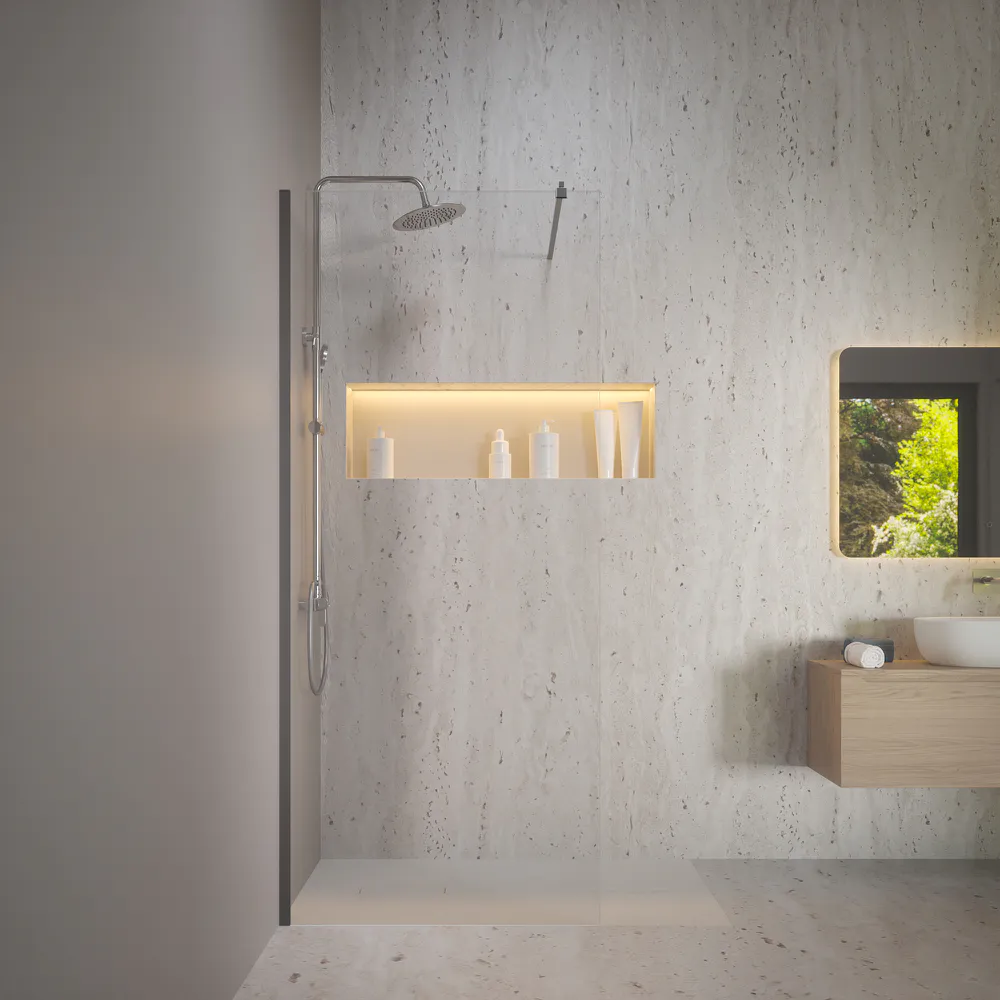 Doccia walk-in 120 cm vetro 8mm anticalcare h200 profilo gun metal spazzolato | Keros