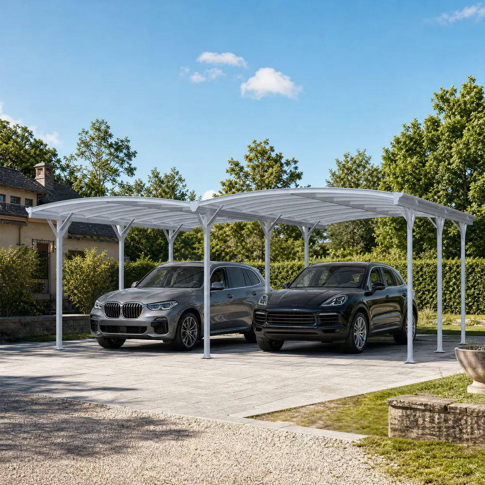 Estensione tettoia per auto ad arco 500x300xh219cm in alluminio e policarbonato bianco Estensione tettoia per auto ad arco 500x300xh219cm in alluminio e policarbonato bianco