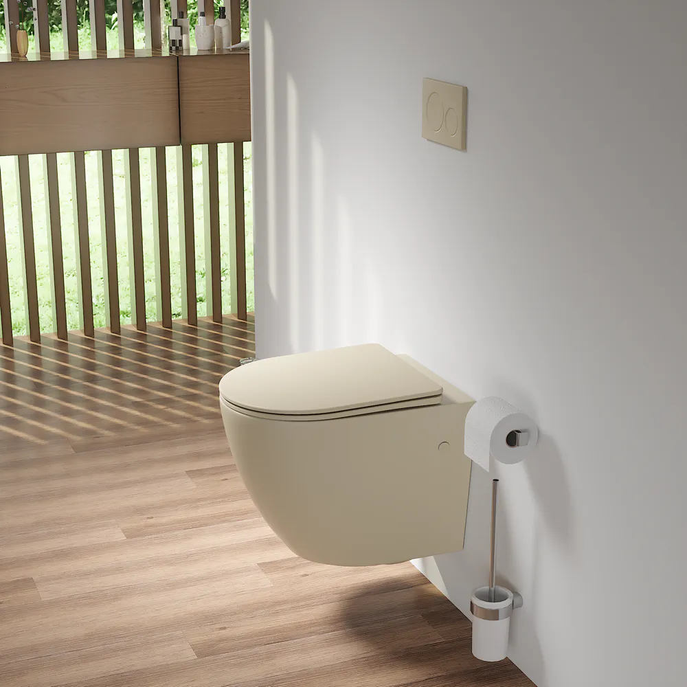 Vaso WC sospeso in ceramica khaki opaco con sedile soft-close | Europa Small