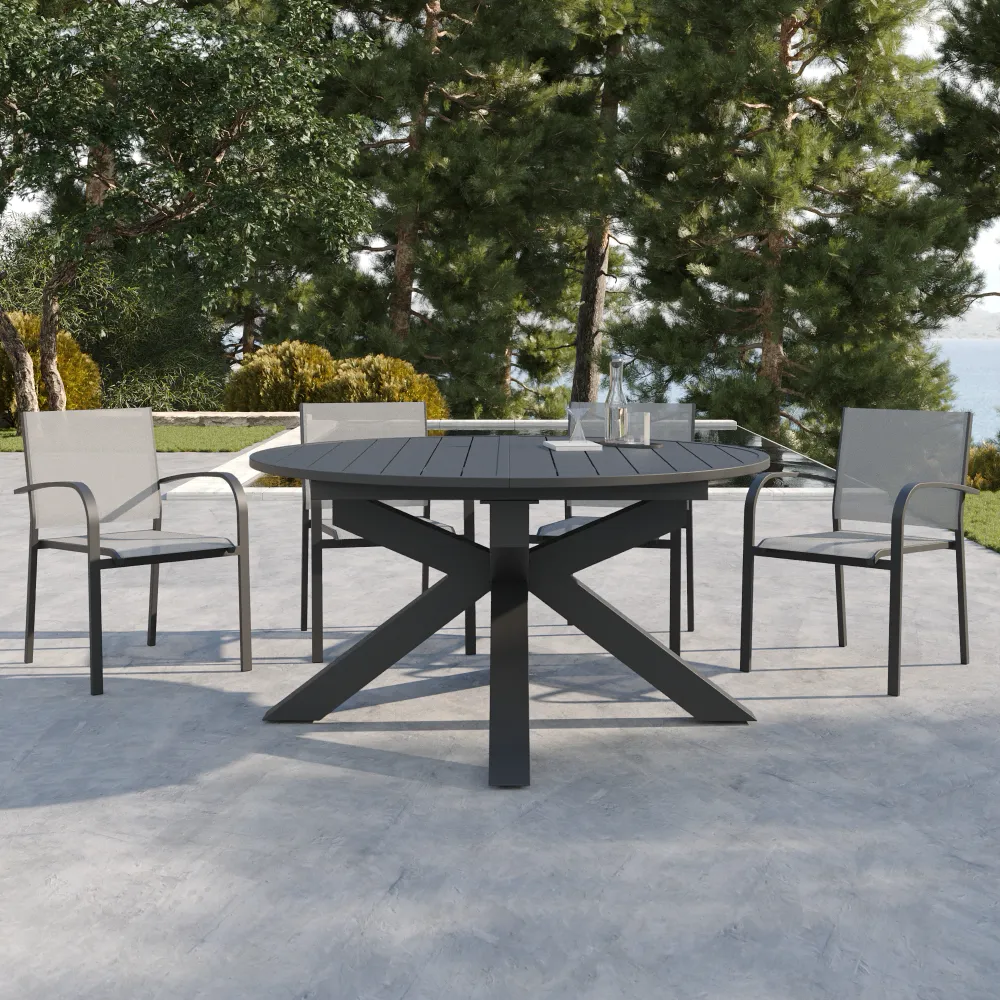 Tavolo da esterno ovale in alluminio grigio scuro allungabile 145/199x75cm | Juma