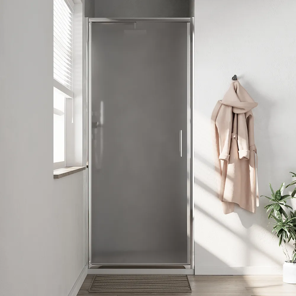 Porta doccia 90cm con apertura a battente profili slim cromati vetro 6mm opaco h190 | Portofino Porta doccia 90cm con apertura a battente profili slim cromati vetro 6mm opaco h190 | Portofino