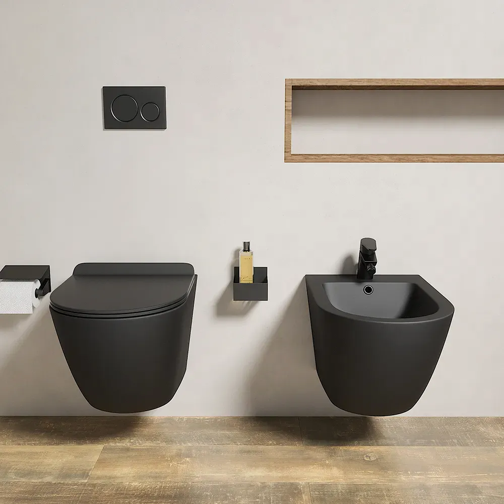 Sanitari sospesi in ceramica nero opaco rimless sedile con chiusura rallentata | Parigi Sanitari sospesi in ceramica nero opaco rimless sedile con chiusura rallentata | Parigi