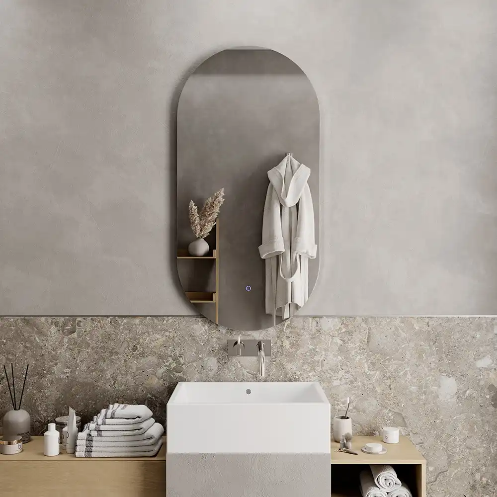 Specchio led ovale 50x100 cm retroilluminato luce calda/fredda con sensore touch-screen Specchio led ovale 50x100 cm retroilluminato luce calda/fredda con sensore touch-screen