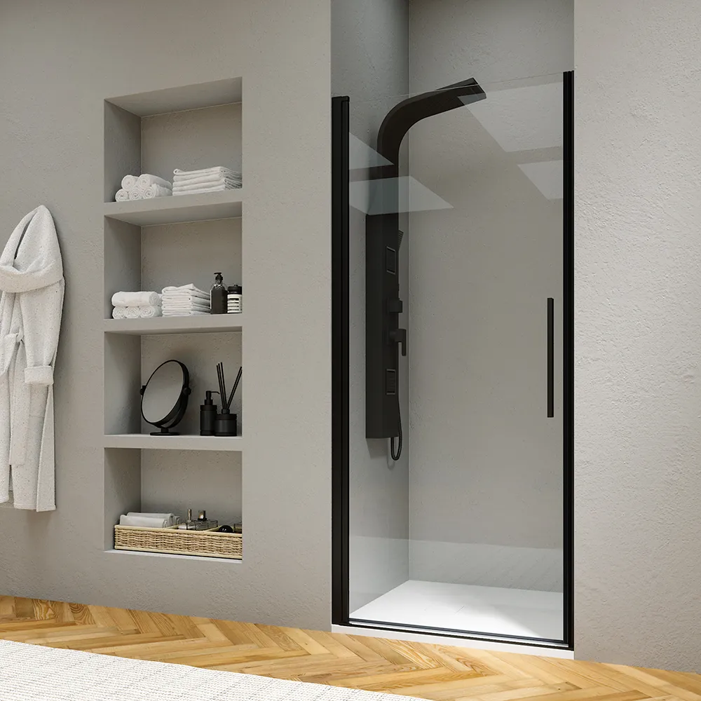 Porta doccia 80cm apertura a battente con profili nero opaco e vetro da 6mm trasparente h195 | Elba Porta doccia 80cm apertura a battente con profili nero opaco e vetro da 6mm trasparente h195 | Elba