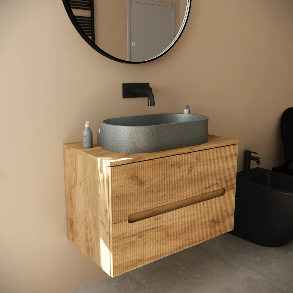 Lavabo da appoggio ovale in microcemento 60x35x12 cm grigio | Iseo