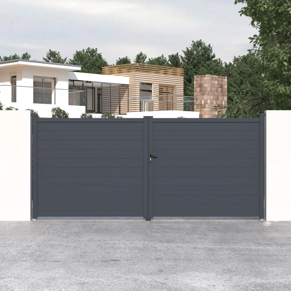 Cancello in alluminio doppia porta a battente 392x173cm grigio freddo