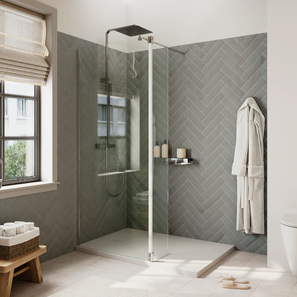 Doccia walk-in 120cm + anta 30cm vetro 8mm trasparente profili cromo | Keros