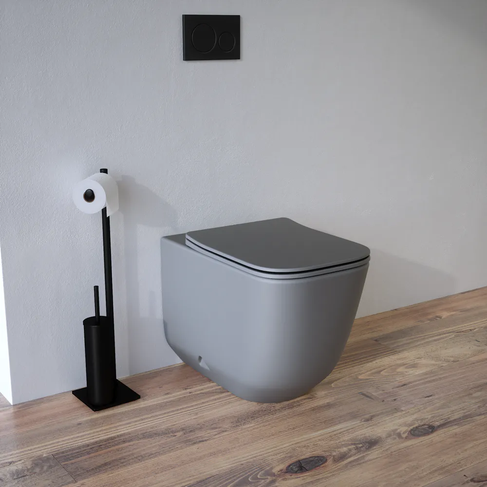 Vaso filomuro tornado silent flush in ceramica grigio opaco con copri-wc soft-close | Riga Vaso filomuro tornado silent flush in ceramica grigio opaco con copri-wc soft-close | Riga
