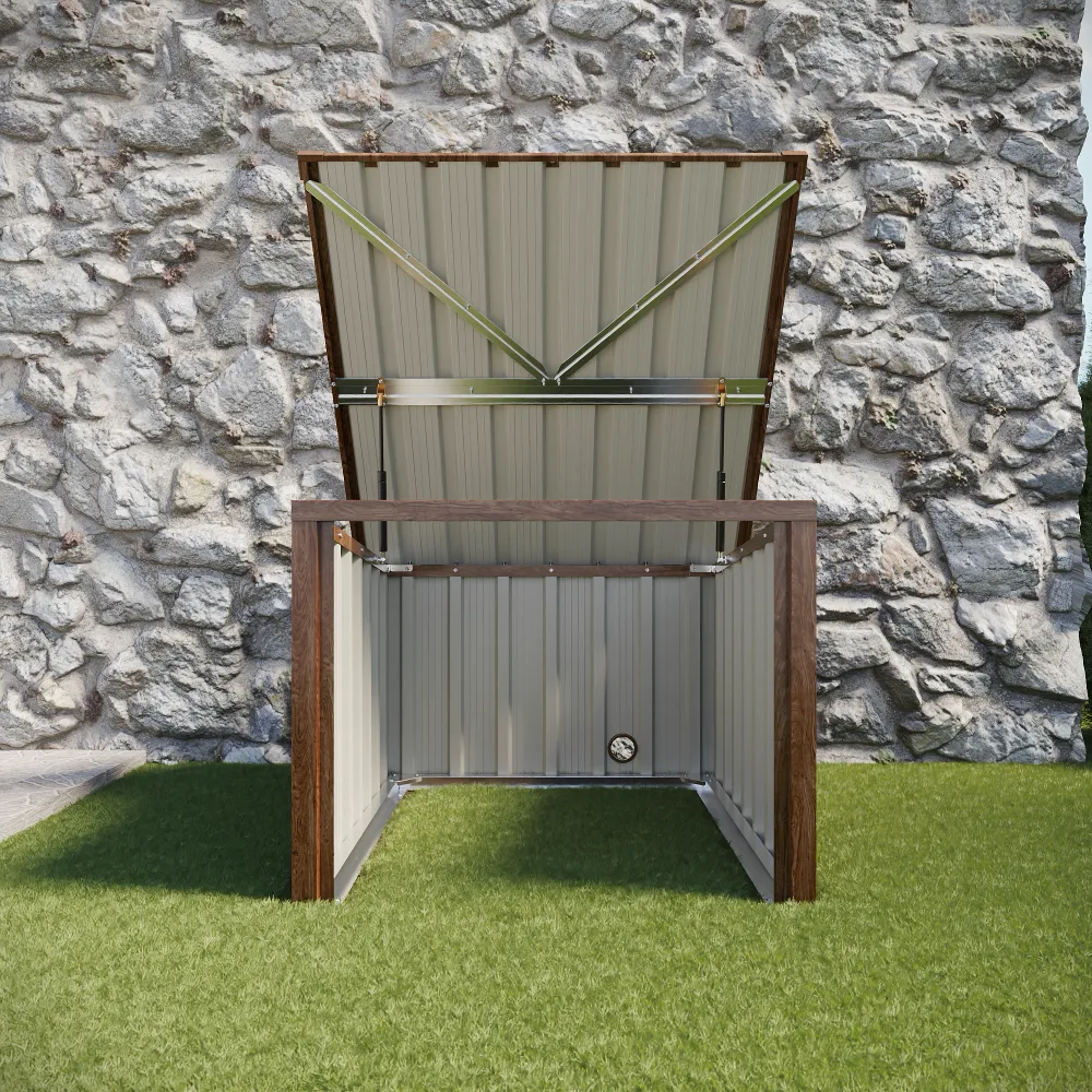 Garage per tosaerba in acciaio zincato effetto legno 90,5x89x62/51cm Garage per tosaerba in acciaio zincato effetto legno 90,5x89x62/51cm