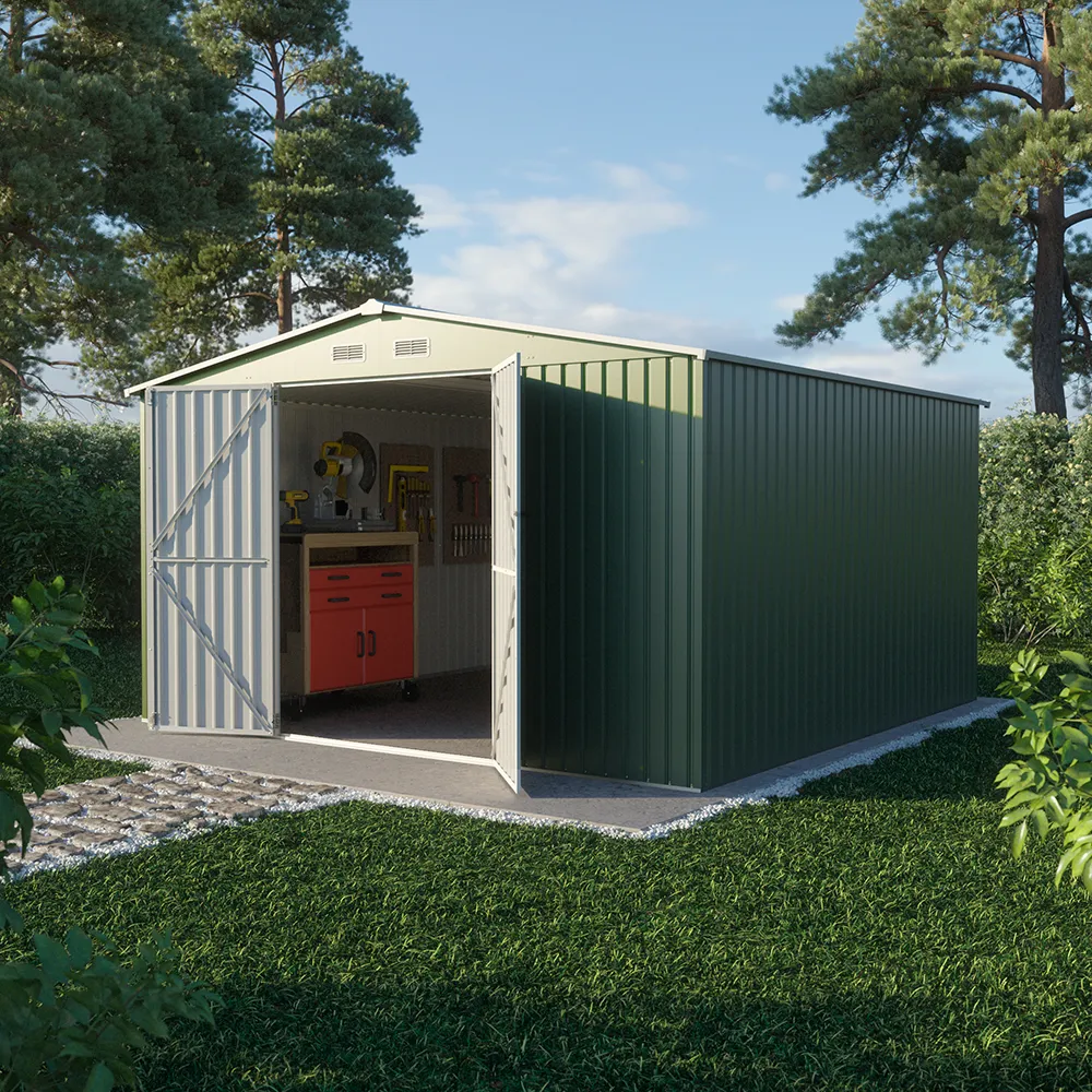 Casetta da giardino in acciaio zincato verde 3,62x3,62xh2,17m - 180kg - 13,1 metri quadri