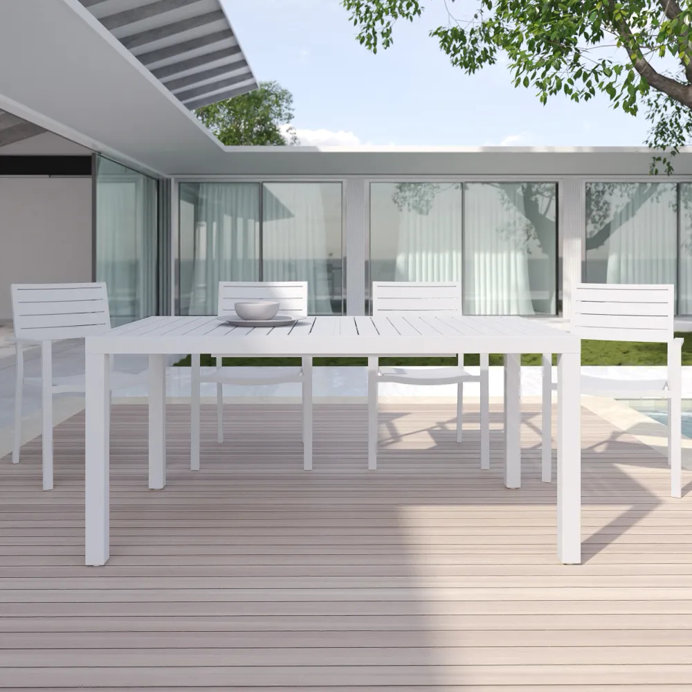 Tavolo da esterno rettangolare in alluminio bianco allungabile 160/240x90xh75cm con top a doghe | Marel