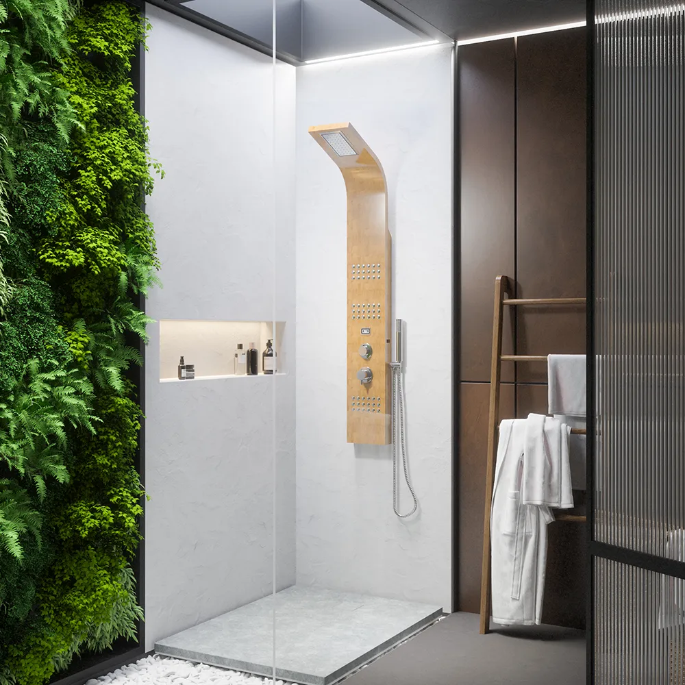 Pannello doccia in bamboo 3 funzioni con termostato digitale e doccino | Take Pannello doccia in bamboo 3 funzioni con termostato digitale e doccino | Take