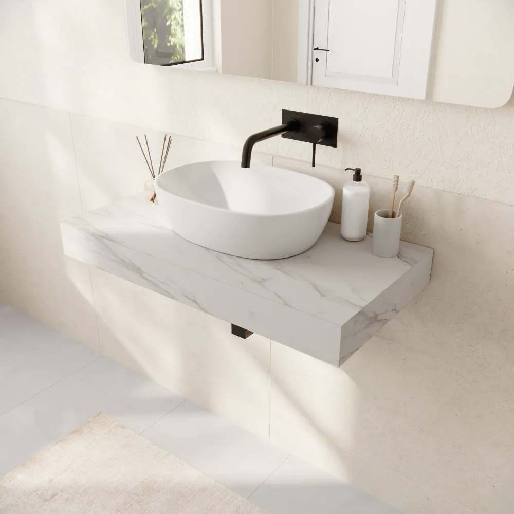 Mensola da bagno in hpl 100cm effetto marmo calacatta | Baikal